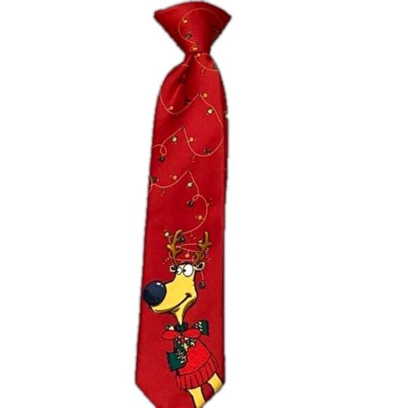 Youth clip-on Christmas Reindeer Tie - Picture 1 of 10